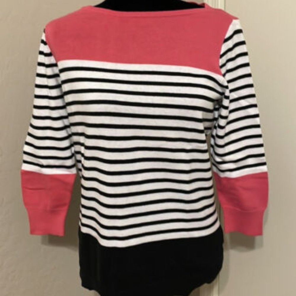 CHAPS Stripe Sweater Pink/Black/White 3/4 Sleeve Boat Neck Size M